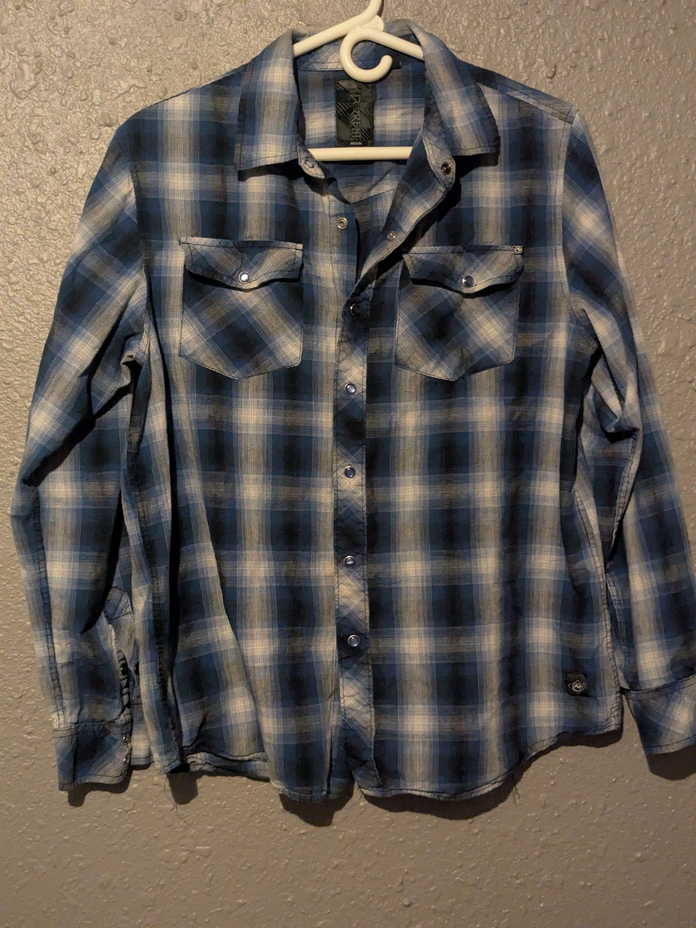 Men's Casual Blue Plaid Button-Down Shirt with Chest Pockets By Current